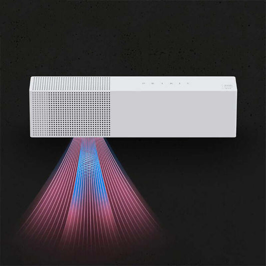 Smart Purifier with sleek design, emitting colorful light patterns, measuring 164x40x32mm, powered by AA batteries.